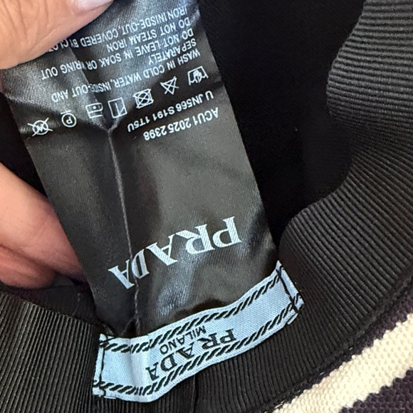 Prada Kids Striped Bucket Hat in Navy and Cream - Picture 6 of 9